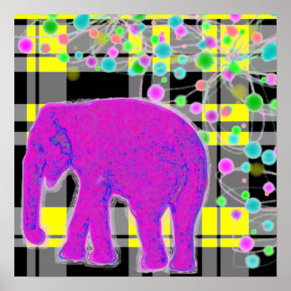 Pink Elephant and Plaid Poster