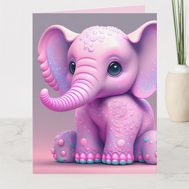 PINK ELEPHANT ART HAPPY BIRTHDAY Greeting Card (Front)