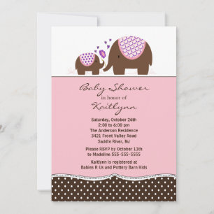 Pink Elephant  & Baby Baby Shower Invitation