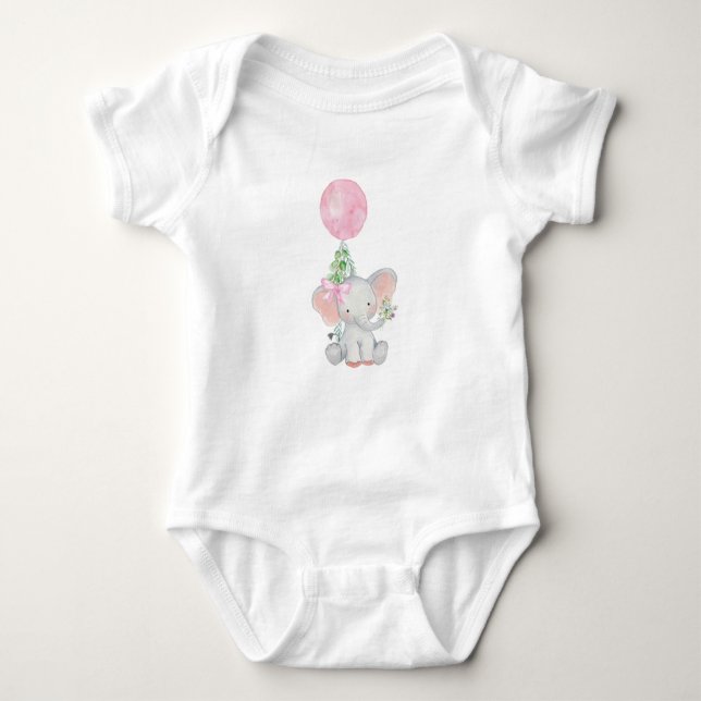 Pink Elephant Baby Girl Bodysuit (Front)