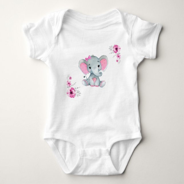 Pink elephant baby girl bodysuit (Front)