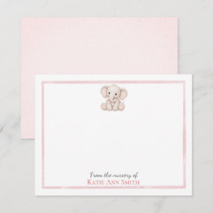 Pink Elephant Baby Girl Personalised Note Cards