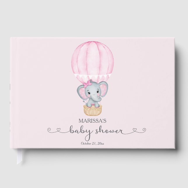 Pink Elephant Baby Girl Shower Guest Book (Front)