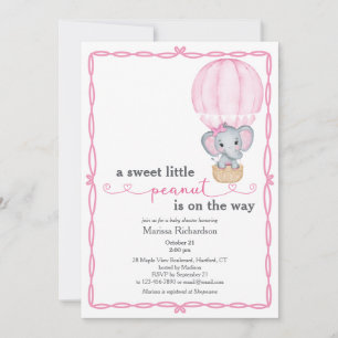 Pink Elephant Baby Girl Shower Invitation