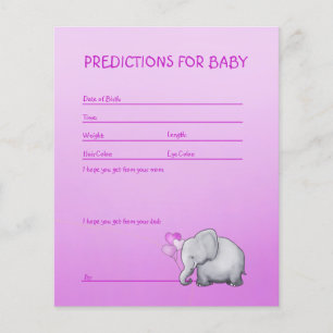Pink Elephant Baby Girl Shower Predictions Game Flyer