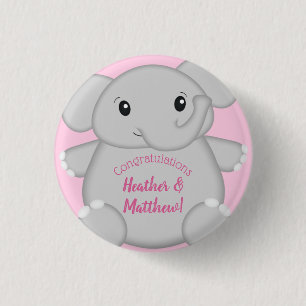 Pink Elephant Baby Shower 3 Cm Round Badge