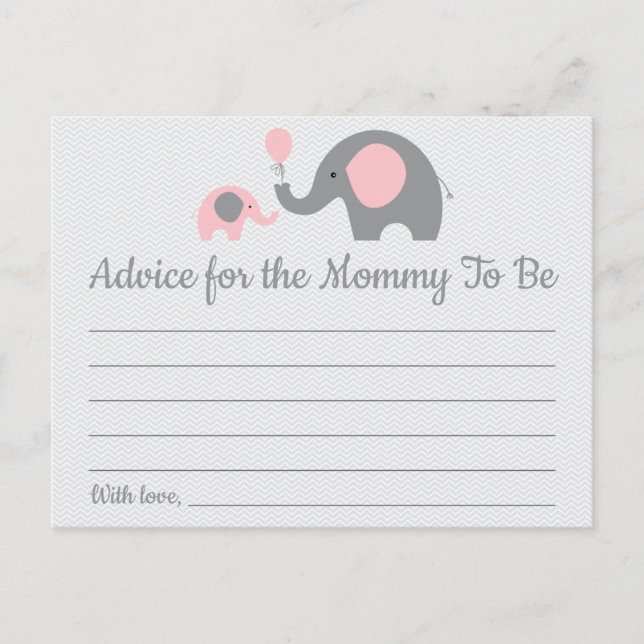 Pink Elephant Baby Shower Advice for Mum Cards (Front)