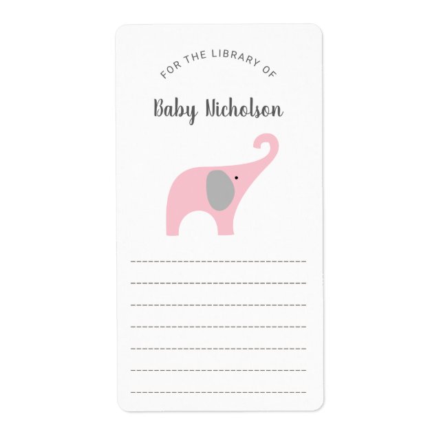 Pink Elephant baby shower bookplates (Front)