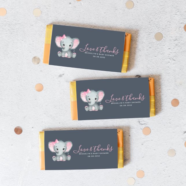 Pink Elephant Baby Shower Candy Bar Wrapper (Creator Uploaded)