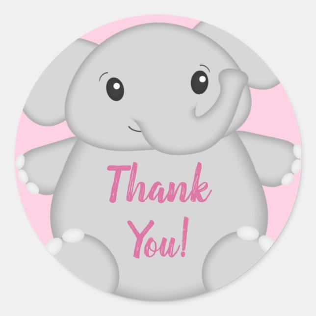 Pink Elephant Baby Shower Classic Round Sticker (Front)