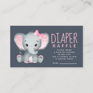 Pink Elephant Baby Shower Diaper Raffle Enclosure Card