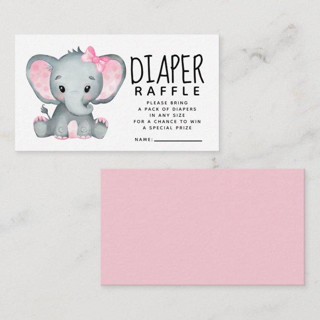 Pink Elephant Baby Shower Diaper Raffle Enclosure Card (Front/Back)