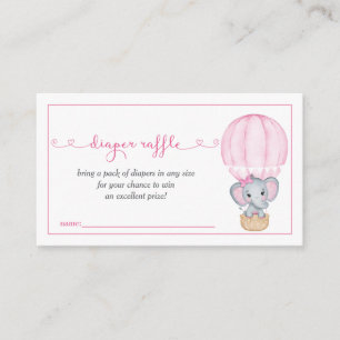 Pink Elephant Baby Shower Diaper Raffle Enclosure Card
