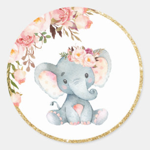 Pink Elephant Baby Shower Favor Sticker Labels