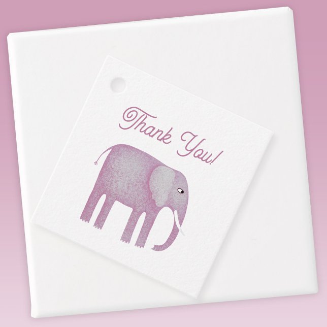 Pink Elephant Baby Shower Favour Tags (Pink watercolor elephant thank you favor tag)
