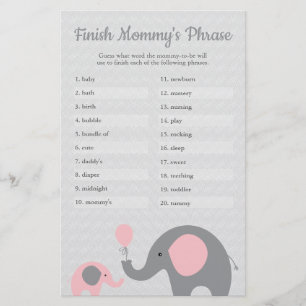 Pink Elephant Baby Shower Finish Mummy's Phrase Flyer