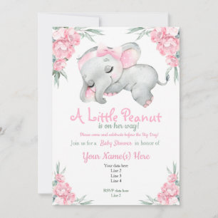 Pink Elephant Baby Shower Floral cute rustic Invitation