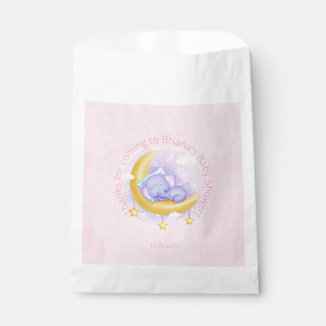 Pink Elephant Baby Shower Girl Favour Bag (Front)