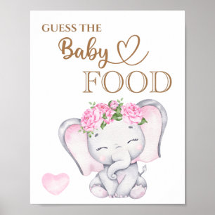 Pink Elephant Baby Shower Guess the Baby Food Poster