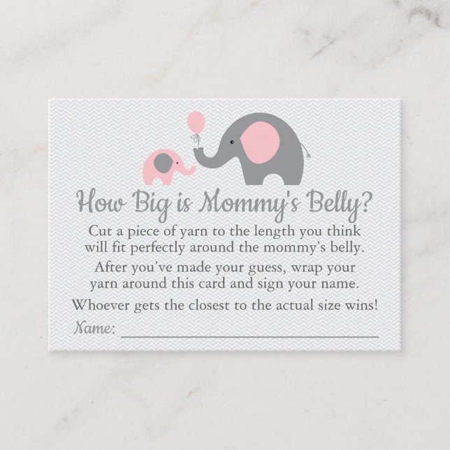 Pink Elephant Baby Shower How Big is Mummy's Belly Calling Card (Front)