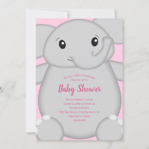 Pink Elephant Baby Shower Invitation