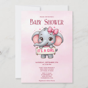 Pink Elephant Baby Shower Invitation
