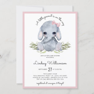 Pink Elephant Baby Shower Invitation