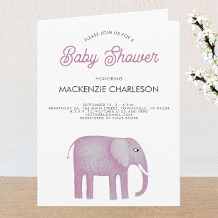Pink Elephant Baby Shower Invitation