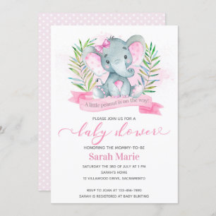Pink Elephant  Baby Shower Invitation