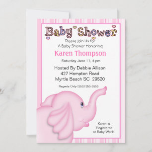 Pink Elephant Baby Shower  Invitation