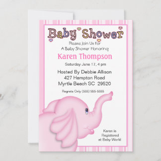 Pink Elephant Baby Shower  Invitation