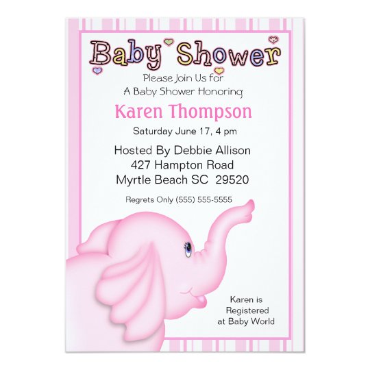 Pink Elephant Baby Shower Invitation