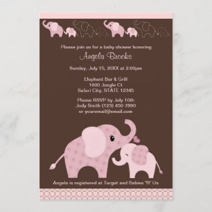 Pink ELEPHANT Baby Shower Invitation CE-P Kiss