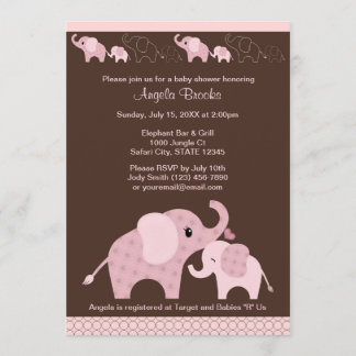 Pink ELEPHANT Baby Shower Invitation CE-P Kiss
