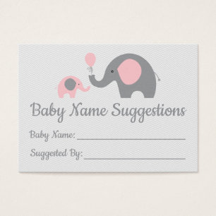 Pink Elephant Baby Shower Name Suggestion Cards