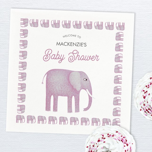 Pink Elephant Baby Shower Napkin (Pink elephant watercolor baby shower paper napkin)