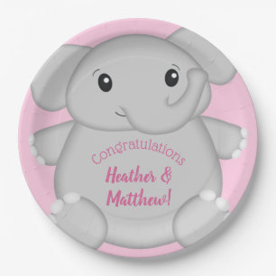 Pink Elephant Baby Shower Paper Plate