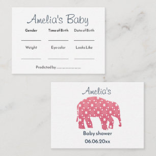 Pink Elephant Baby Shower Predictions Game Card