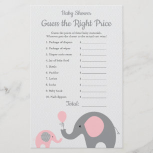 Pink Elephant Baby Shower Price is Right Game