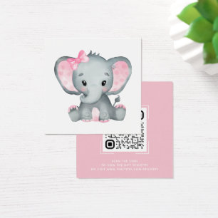Pink Elephant Baby Shower Registry QR Code Card
