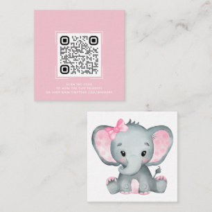 Pink Elephant Baby Shower Registry QR Code Card