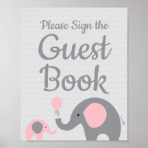 Pink Elephant Baby Shower Sign the Guest Book Sign