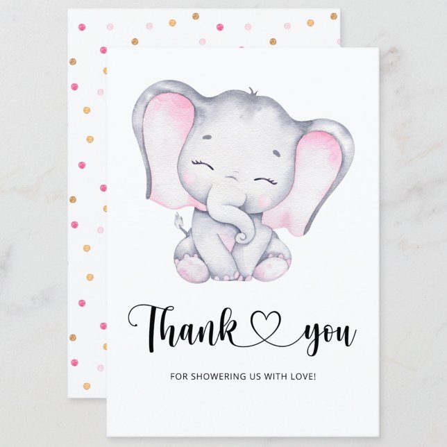 Pink elephant baby shower thank you card (Creator Uploaded)
