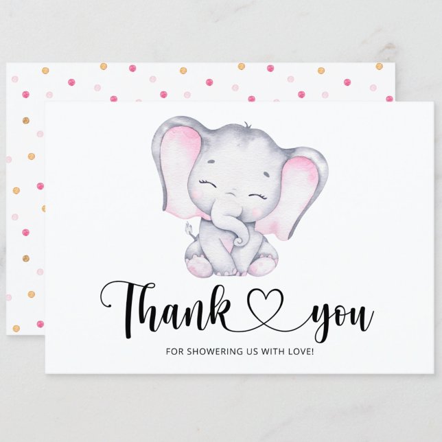 Pink elephant baby shower thank you card (Creator Uploaded)