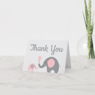 Pink Elephant Baby Shower Thank You Card Folded