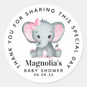 Pink Elephant Baby Shower Thank You Classic Round Sticker