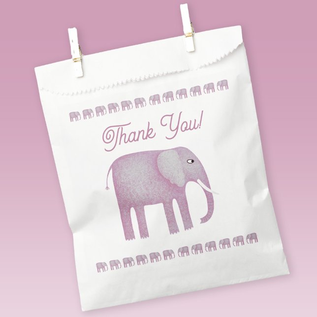 Pink Elephant Baby Shower Thank You Favour Bag (Pink watercolor elephant favor bag)