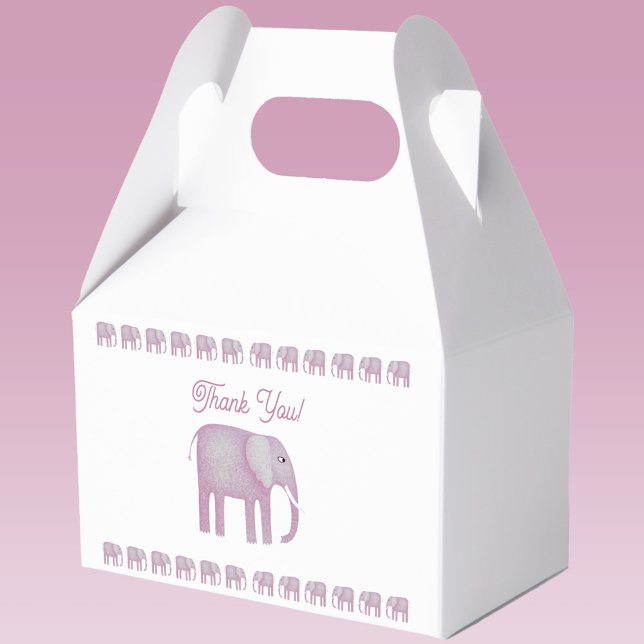 Pink Elephant Baby Shower Thank You Favour Box (Pink elephant thank you favor box)