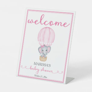 Pink Elephant Baby Shower Welcome Pedestal Sign