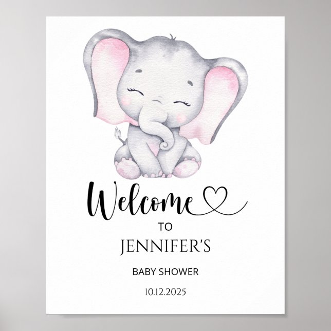 Pink Elephant baby shower welcome Poster (Front)